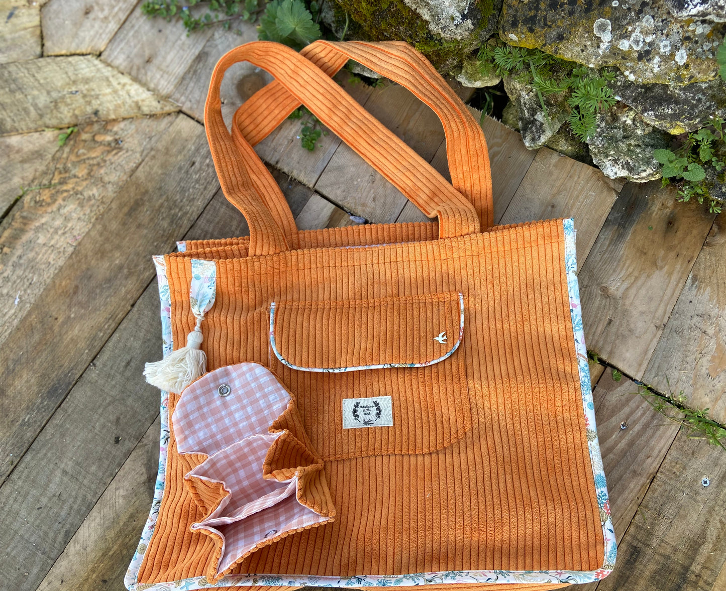 SAC CABAS EN VELOURS CÔTELE